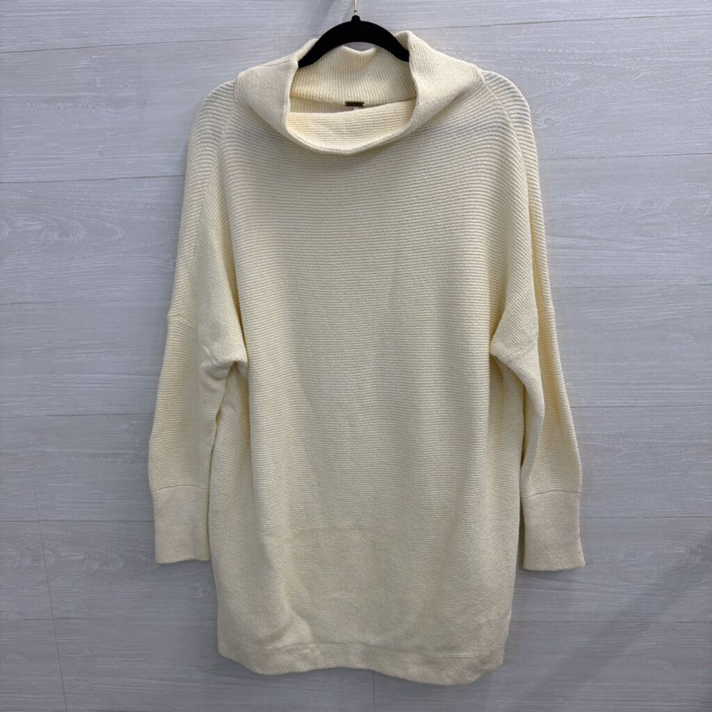 Free People Cream Ribbed Long Sleeve Mock Neck Sweater Top Small