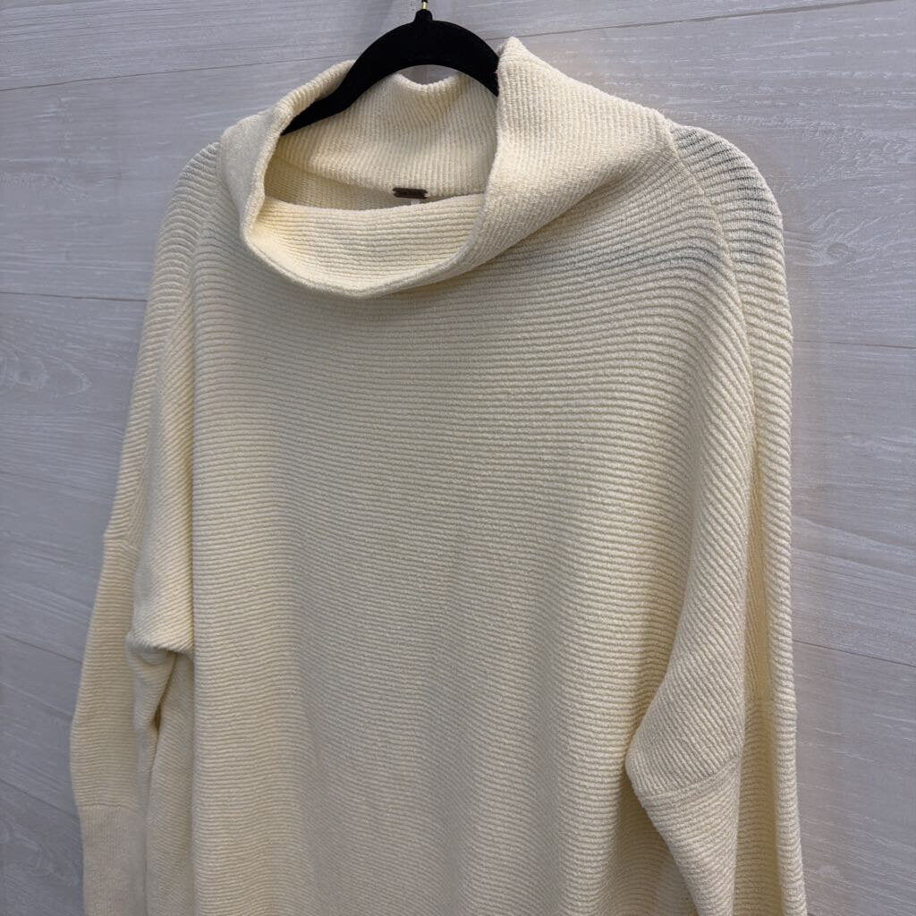 Free People Cream Ribbed Long Sleeve Mock Neck Sweater Top Small