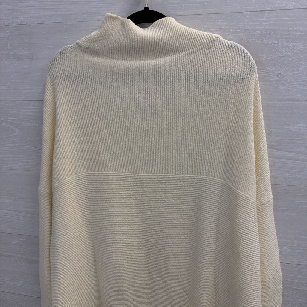 Free People Cream Ribbed Long Sleeve Mock Neck Sweater Top Small