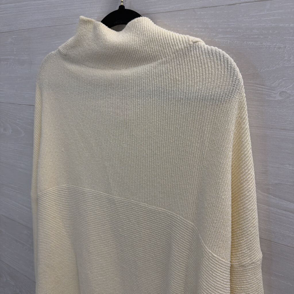 Free People Cream Ribbed Long Sleeve Mock Neck Sweater Top Small
