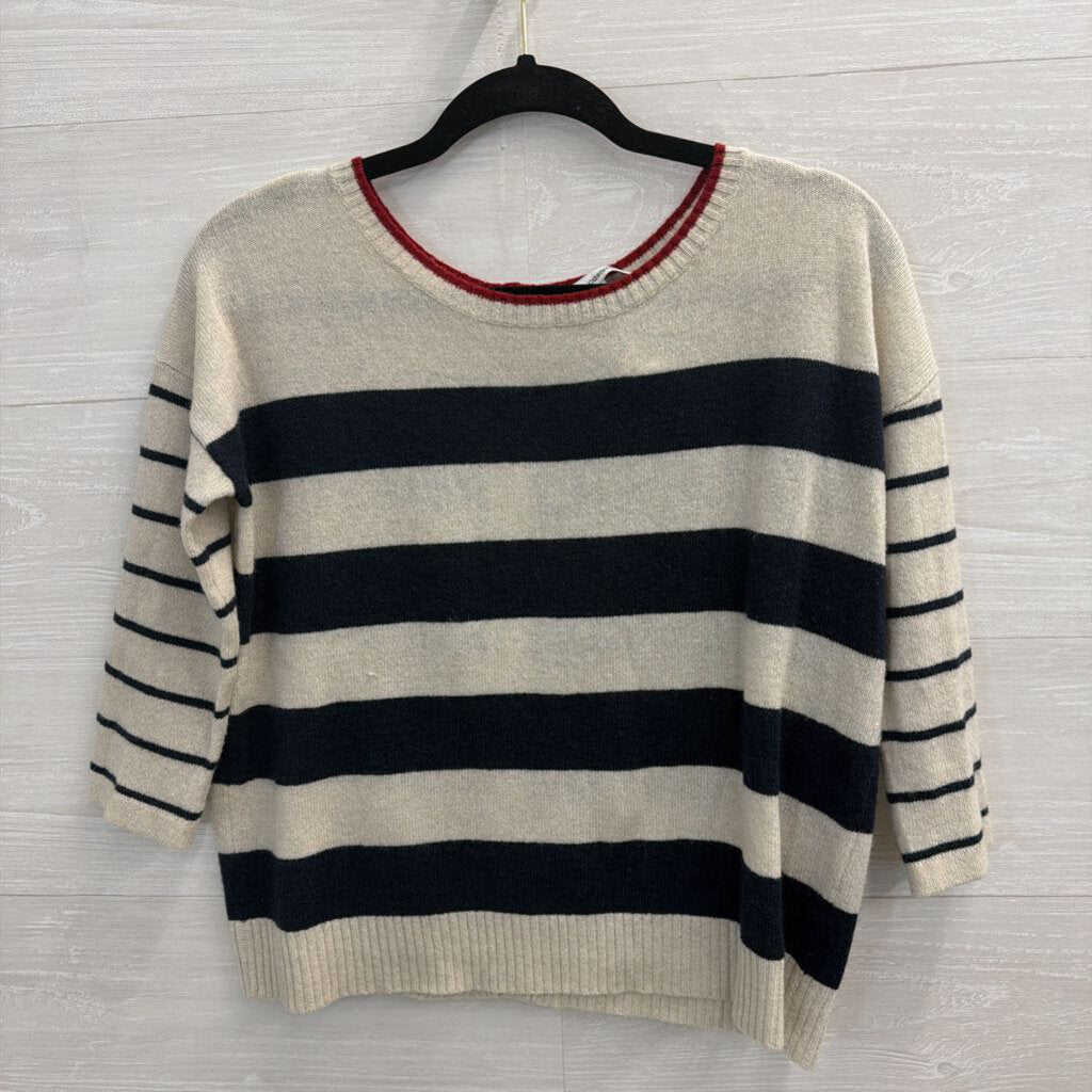 Autumn Cashmere 100% Cashmere Striped Red Button Back Sweater Top Extra Small