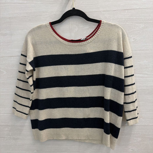Autumn Cashmere 100% Cashmere Striped Red Button Back Sweater Top Extra Small