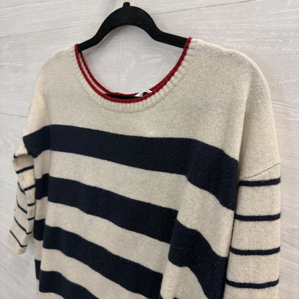 Autumn Cashmere 100% Cashmere Striped Red Button Back Sweater Top Extra Small