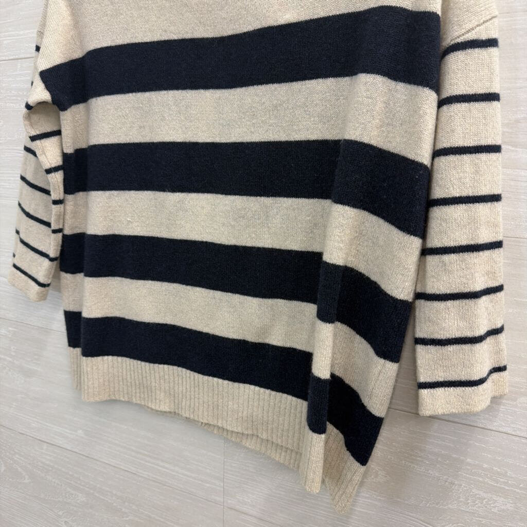 Autumn Cashmere 100% Cashmere Striped Red Button Back Sweater Top Extra Small