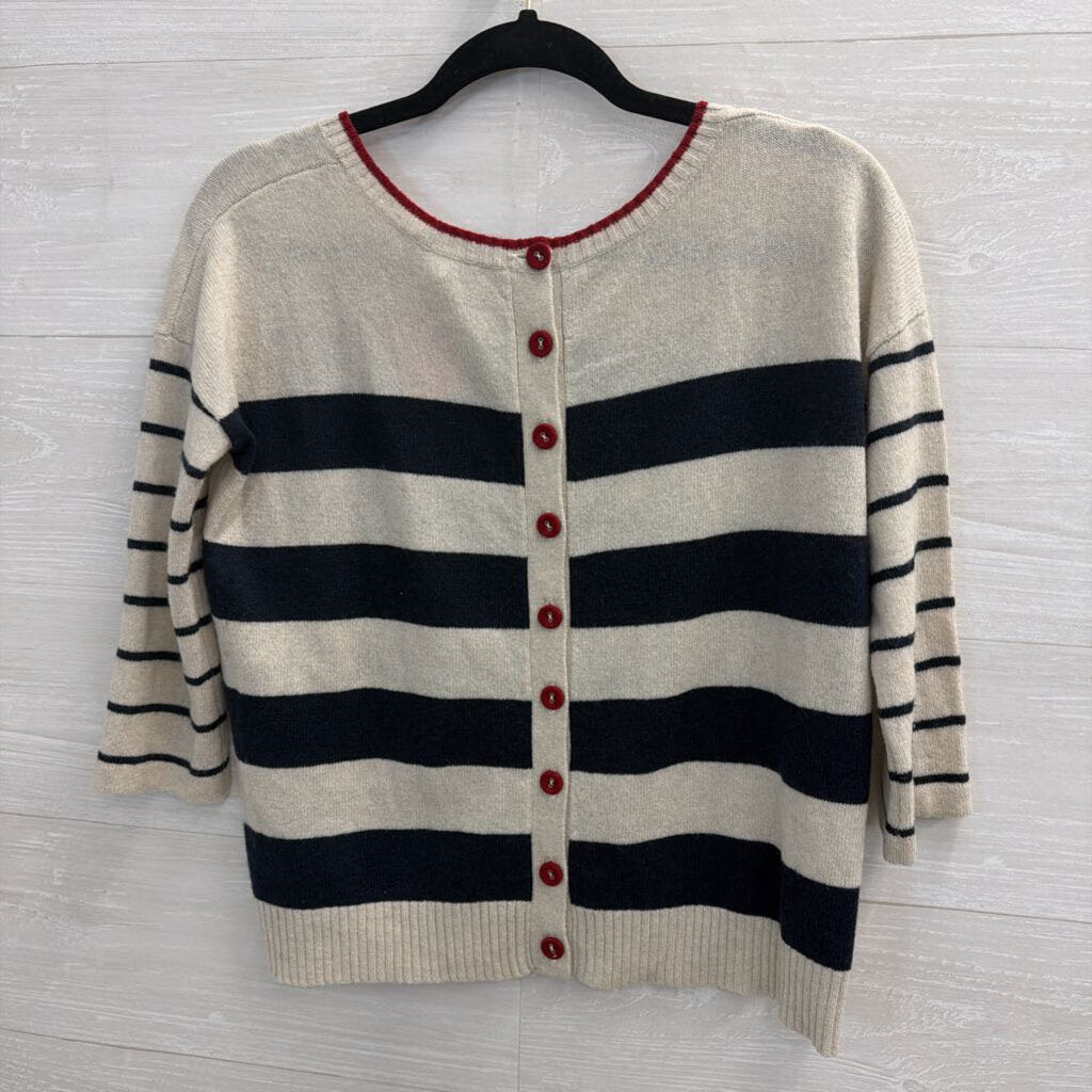 Autumn Cashmere 100% Cashmere Striped Red Button Back Sweater Top Extra Small