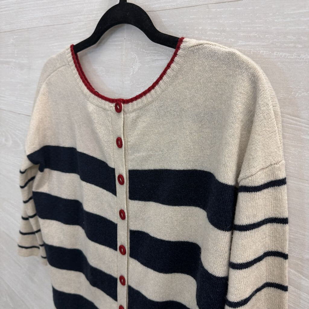 Autumn Cashmere 100% Cashmere Striped Red Button Back Sweater Top Extra Small