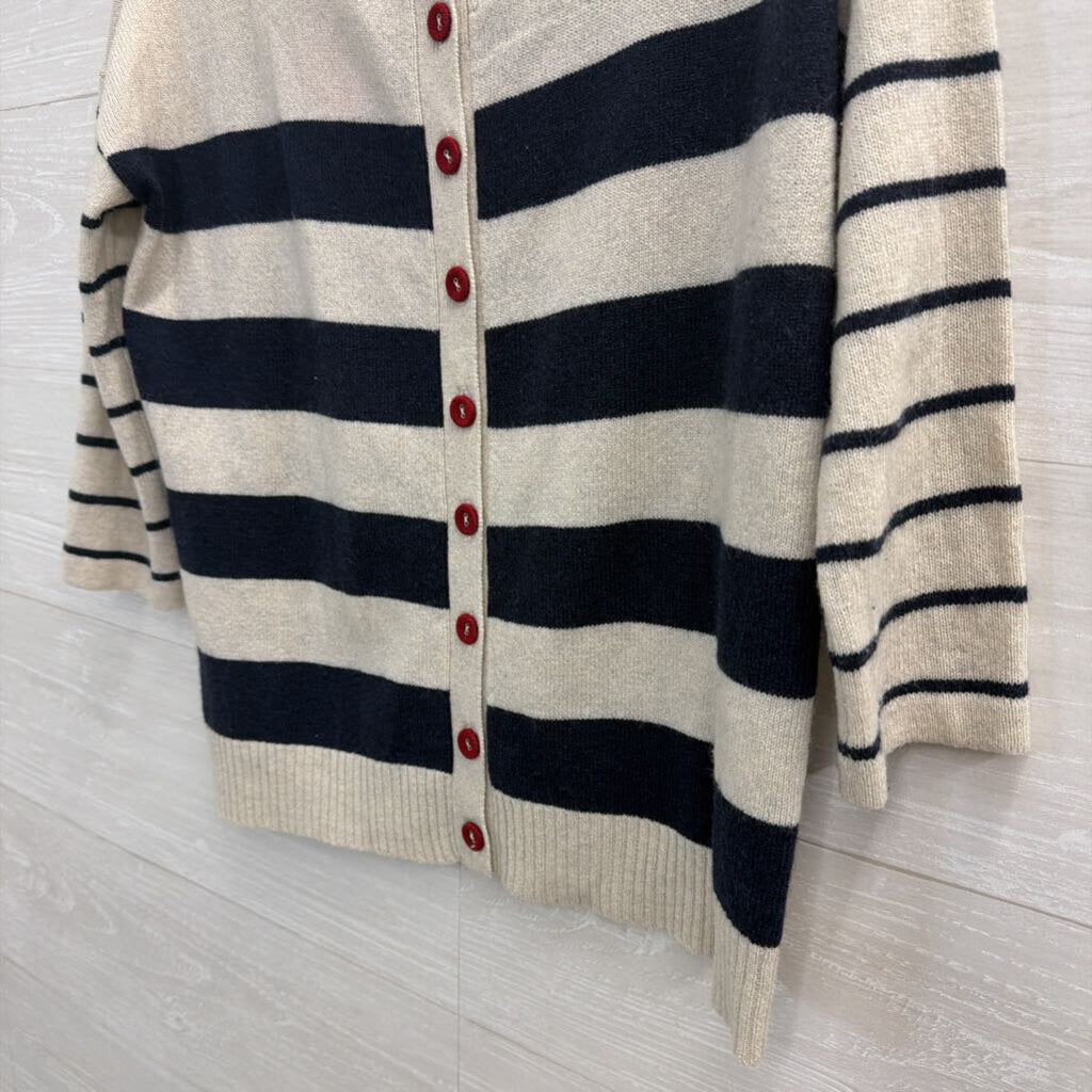 Autumn Cashmere 100% Cashmere Striped Red Button Back Sweater Top Extra Small