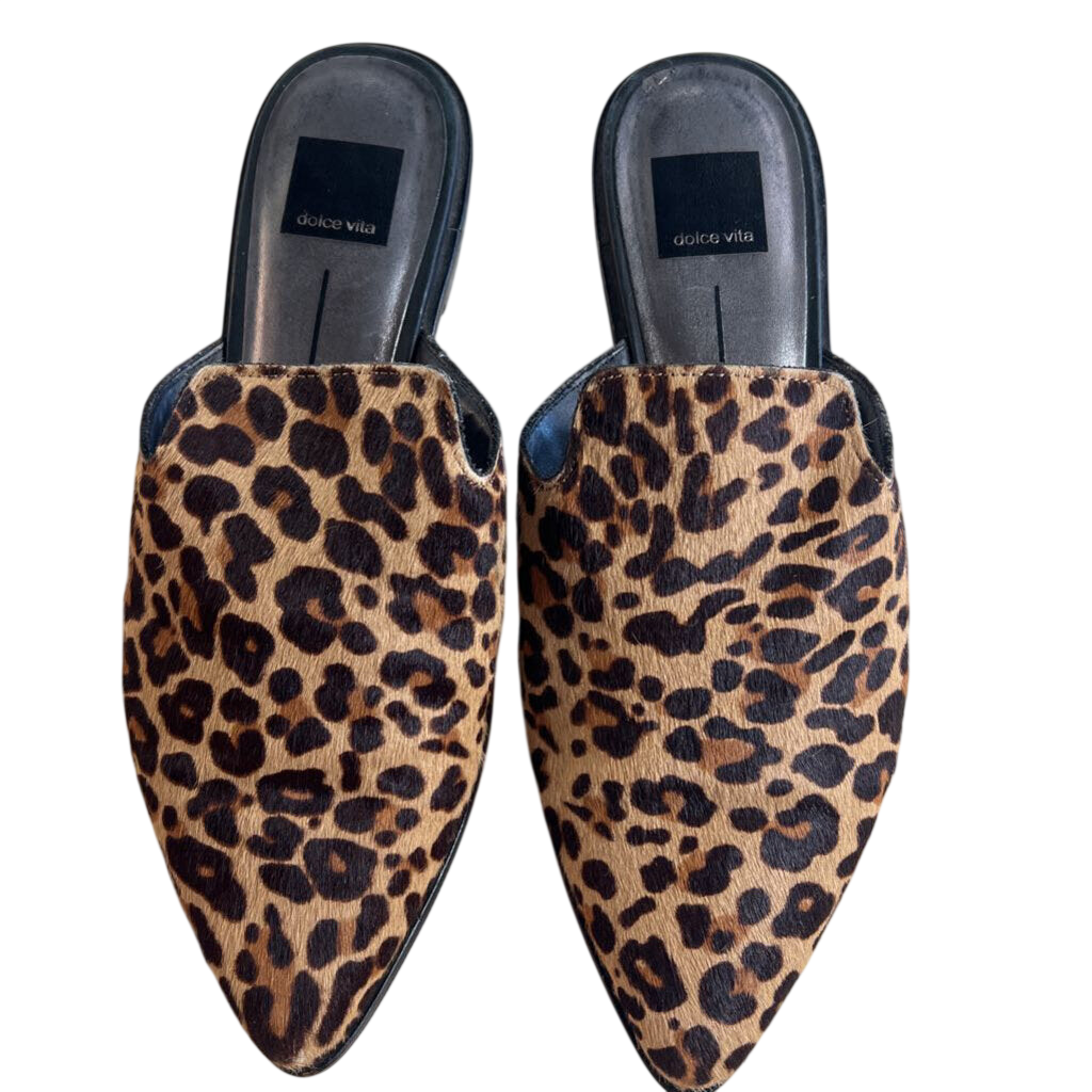 Dolce Vita Brown/ Black Leopard Print Calf Hair Point Toe Mules 8