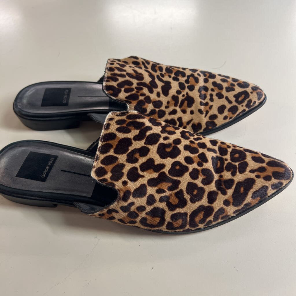 Dolce Vita Brown/ Black Leopard Print Calf Hair Point Toe Mules 8