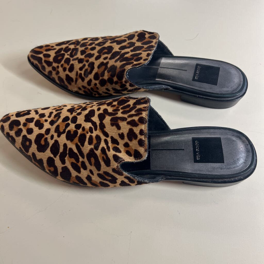 Dolce Vita Brown/ Black Leopard Print Calf Hair Point Toe Mules 8