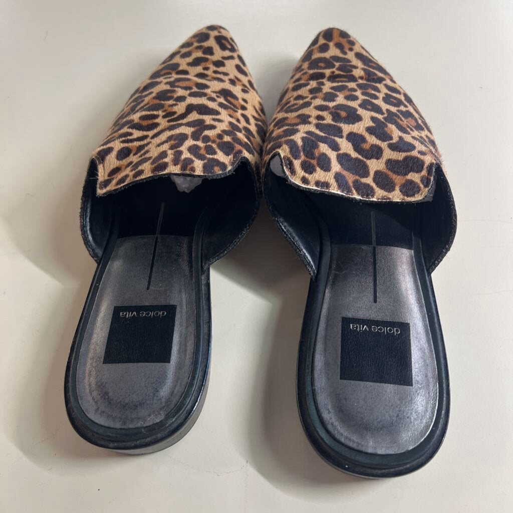 Dolce Vita Brown/ Black Leopard Print Calf Hair Point Toe Mules 8