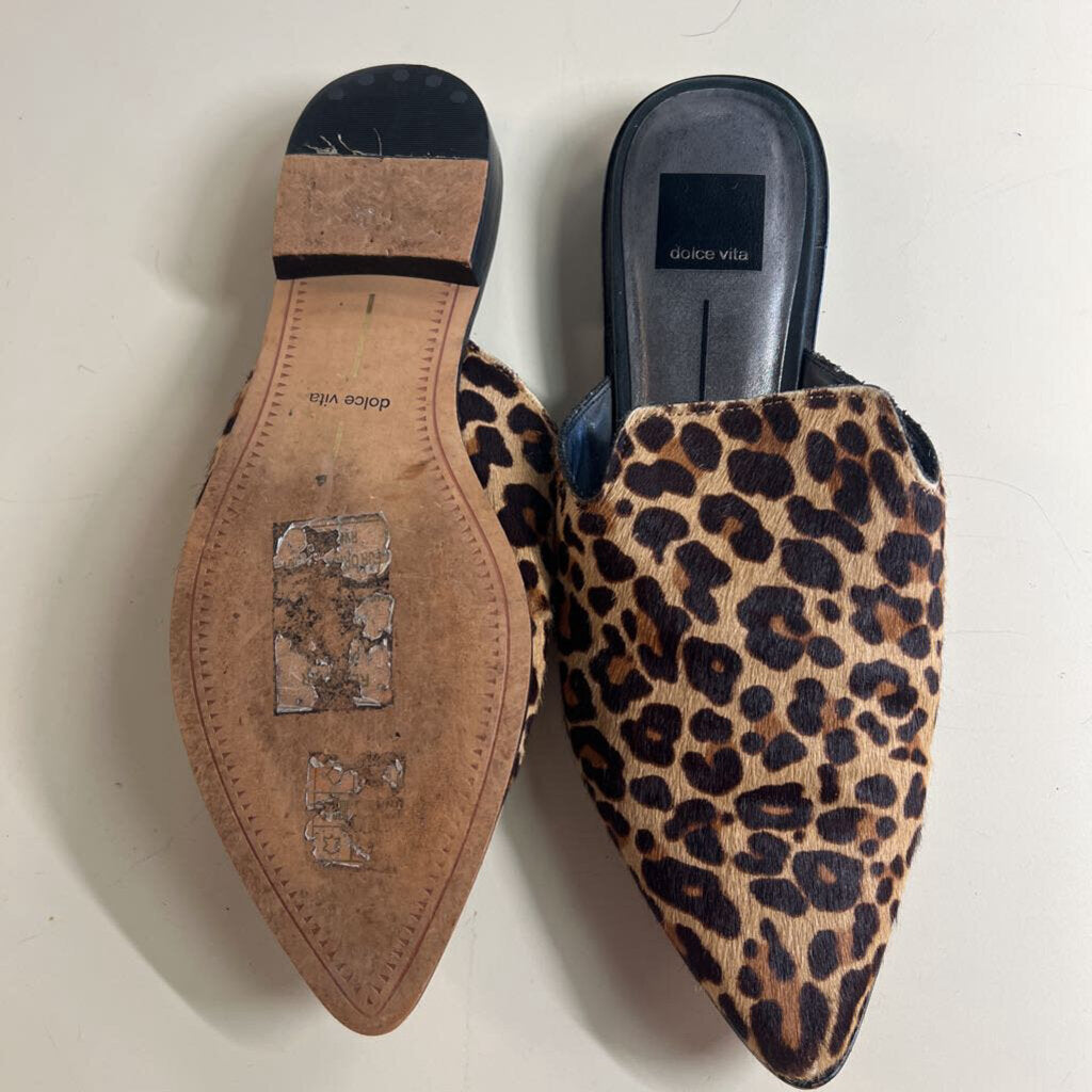 Dolce Vita Brown/ Black Leopard Print Calf Hair Point Toe Mules 8