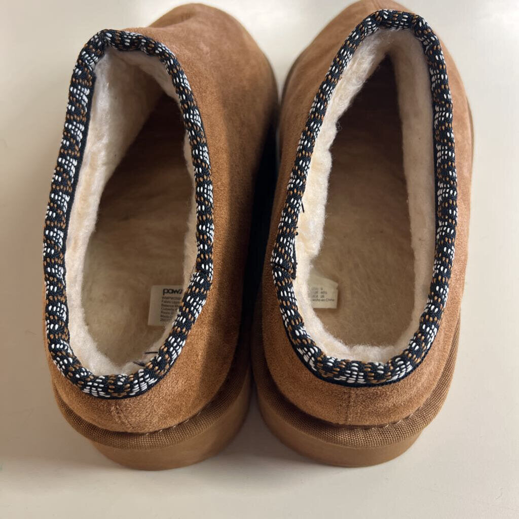 Pawz Brown Suede Platform Clog Slippers 9