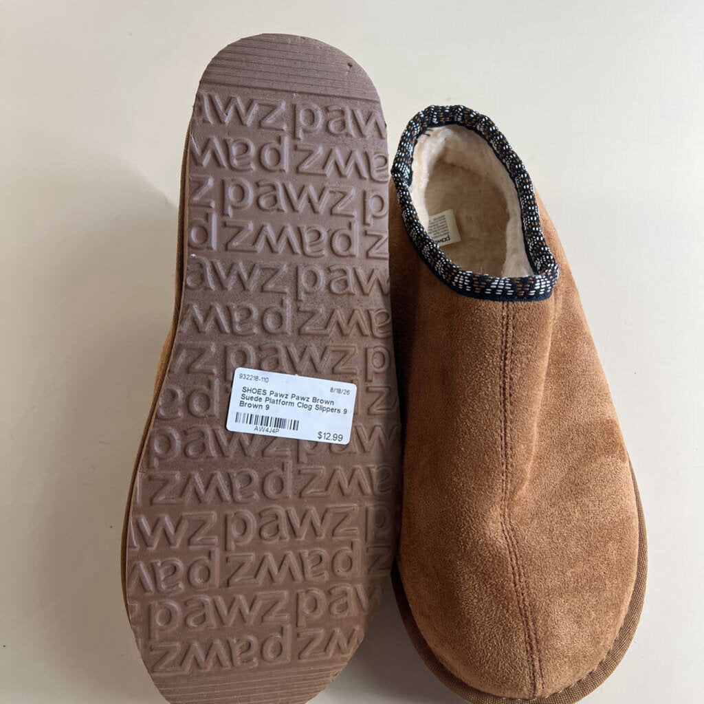Pawz Brown Suede Platform Clog Slippers 9