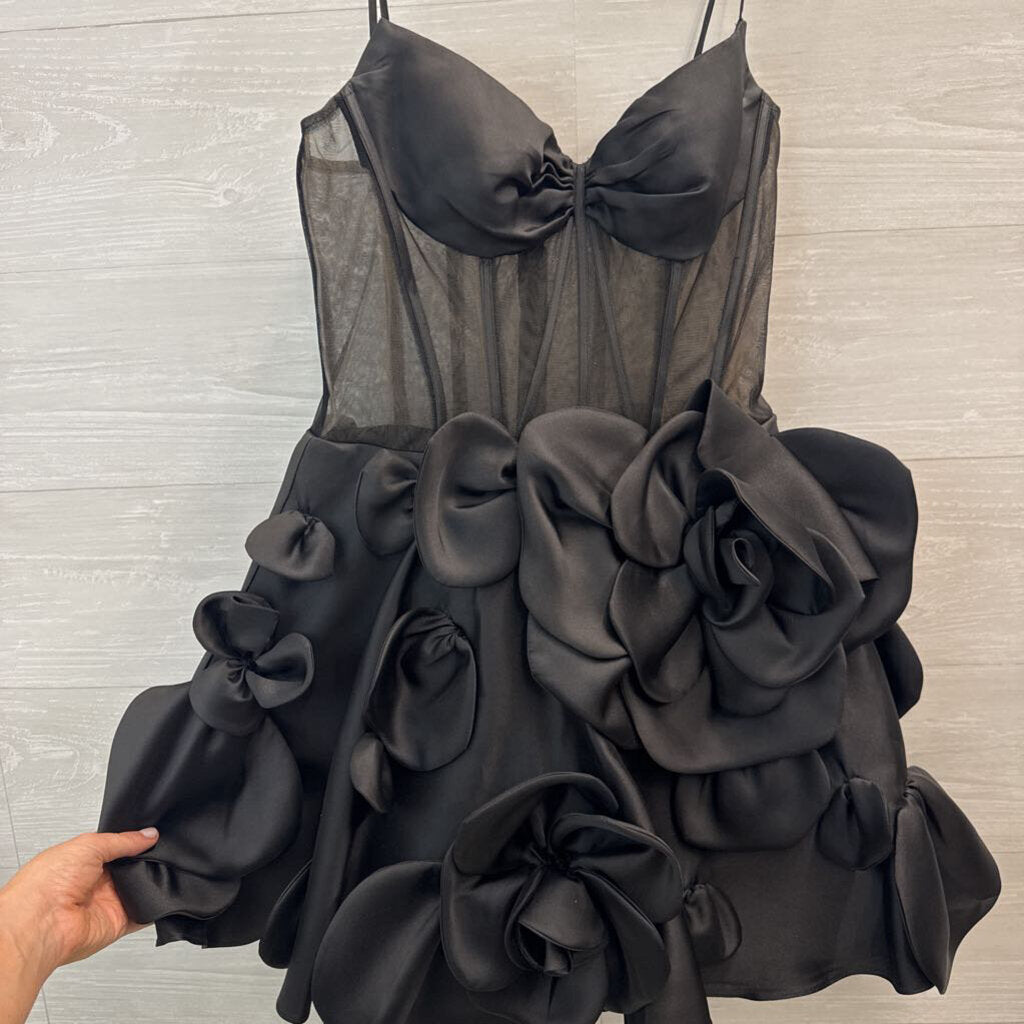 Sherri Hill Black Sheer Corset Bodice 3D Floral Skirt Short Formal Dress 6