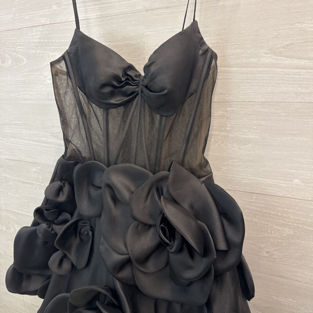Sherri Hill Black Sheer Corset Bodice 3D Floral Skirt Short Formal Dress 6