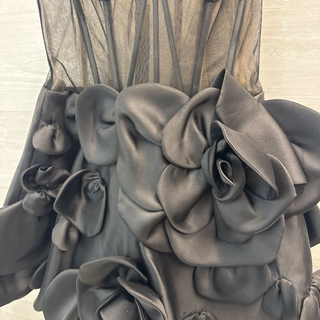 Sherri Hill Black Sheer Corset Bodice 3D Floral Skirt Short Formal Dress 6