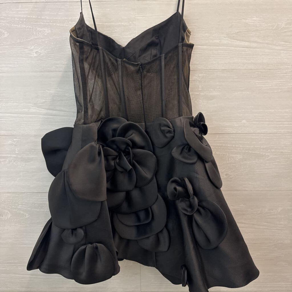 Sherri Hill Black Sheer Corset Bodice 3D Floral Skirt Short Formal Dress 6