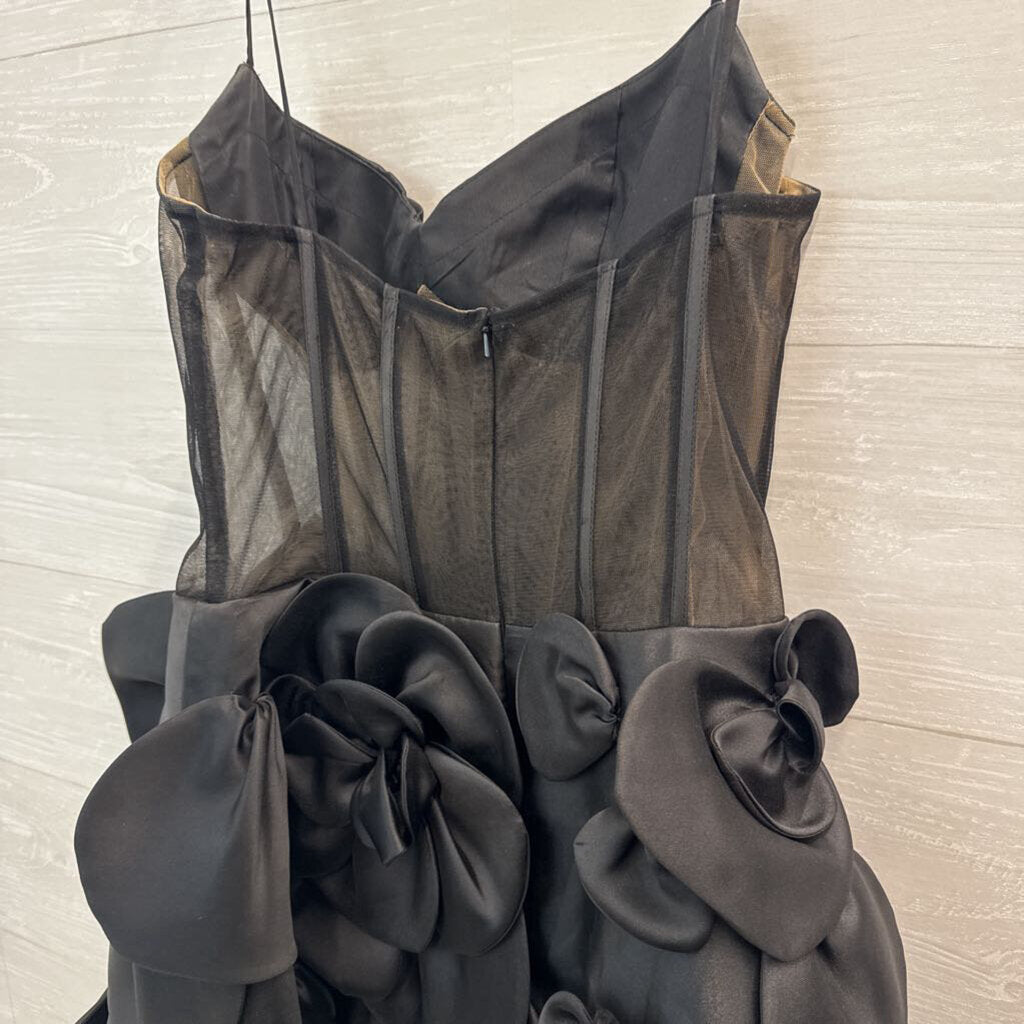 Sherri Hill Black Sheer Corset Bodice 3D Floral Skirt Short Formal Dress 6