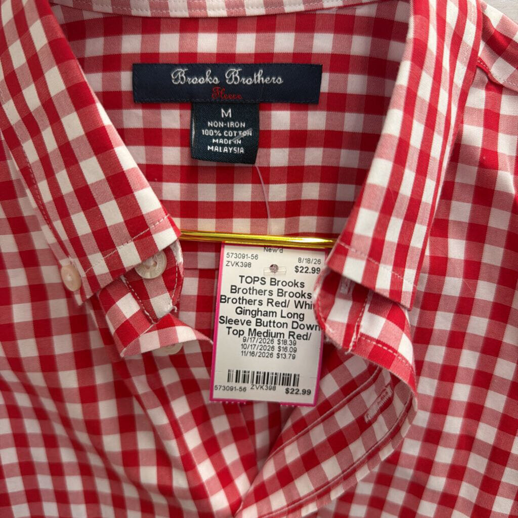 Brooks Brothers Red/ White Gingham Long Sleeve Button Down Top Medium