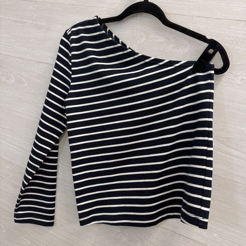 Rails Navy/ White Striped One Shoulder Long Sleeve Top Extra Small