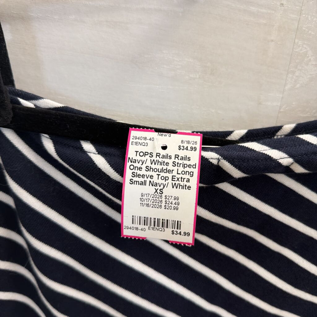 Rails Navy/ White Striped One Shoulder Long Sleeve Top Extra Small