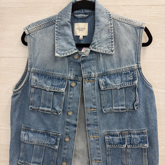 Hidden Light Wash Denim Cargo Vest Top Extra Small