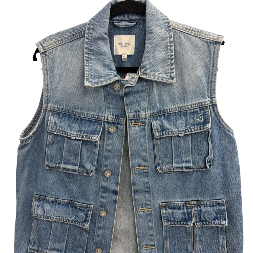 Hidden Light Wash Denim Cargo Vest Top Extra Small