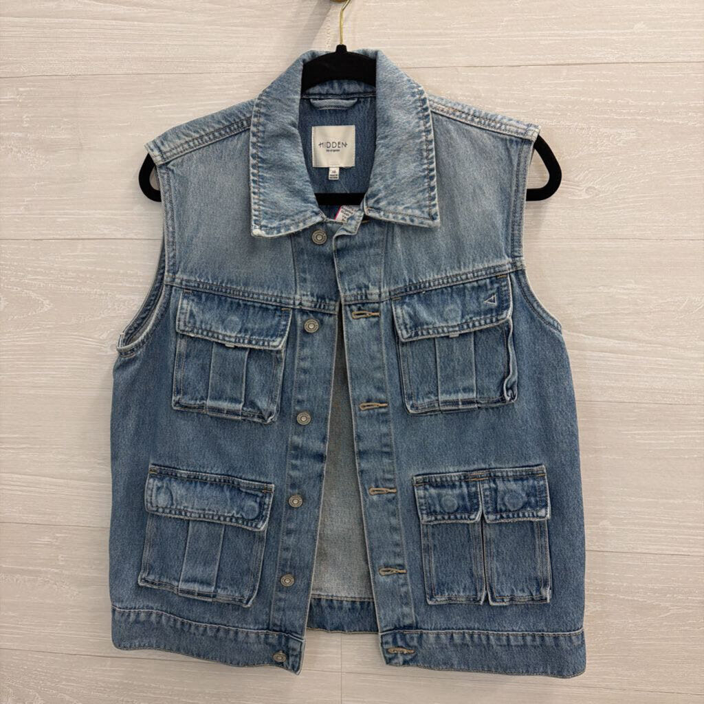 Hidden Light Wash Denim Cargo Vest Top Extra Small