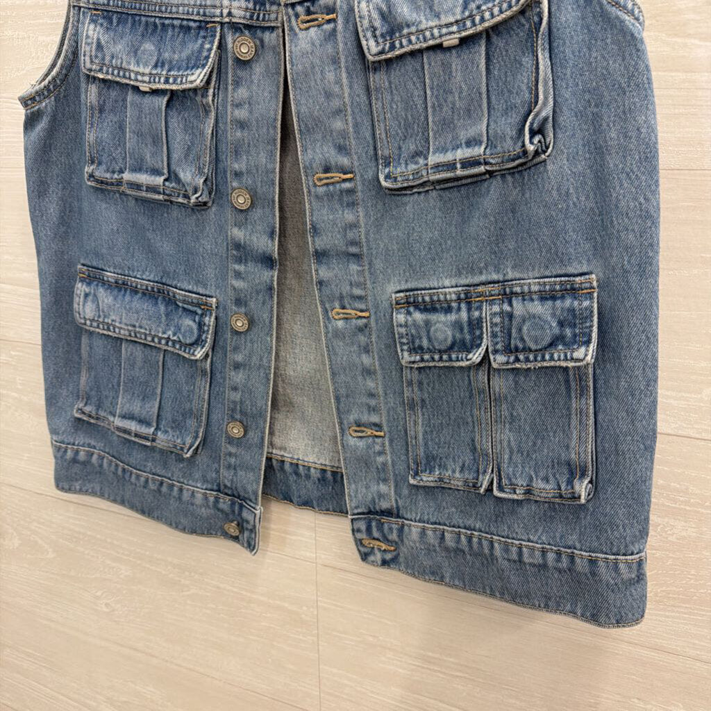 Hidden Light Wash Denim Cargo Vest Top Extra Small