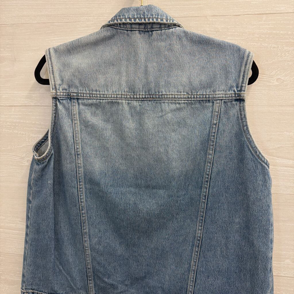 Hidden Light Wash Denim Cargo Vest Top Extra Small