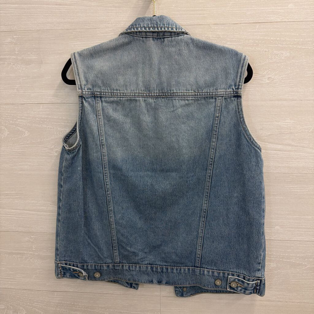 Hidden Light Wash Denim Cargo Vest Top Extra Small