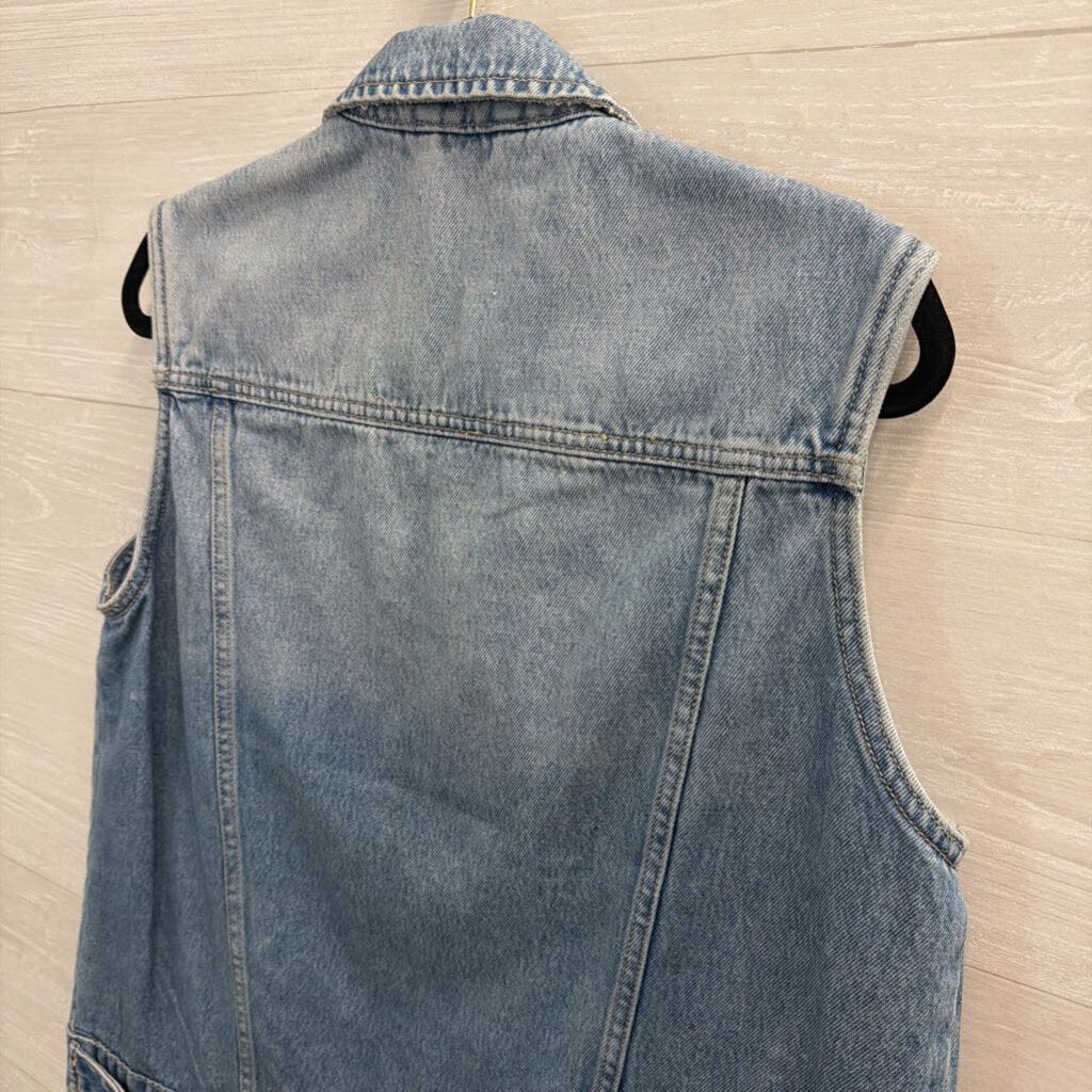 Hidden Light Wash Denim Cargo Vest Top Extra Small