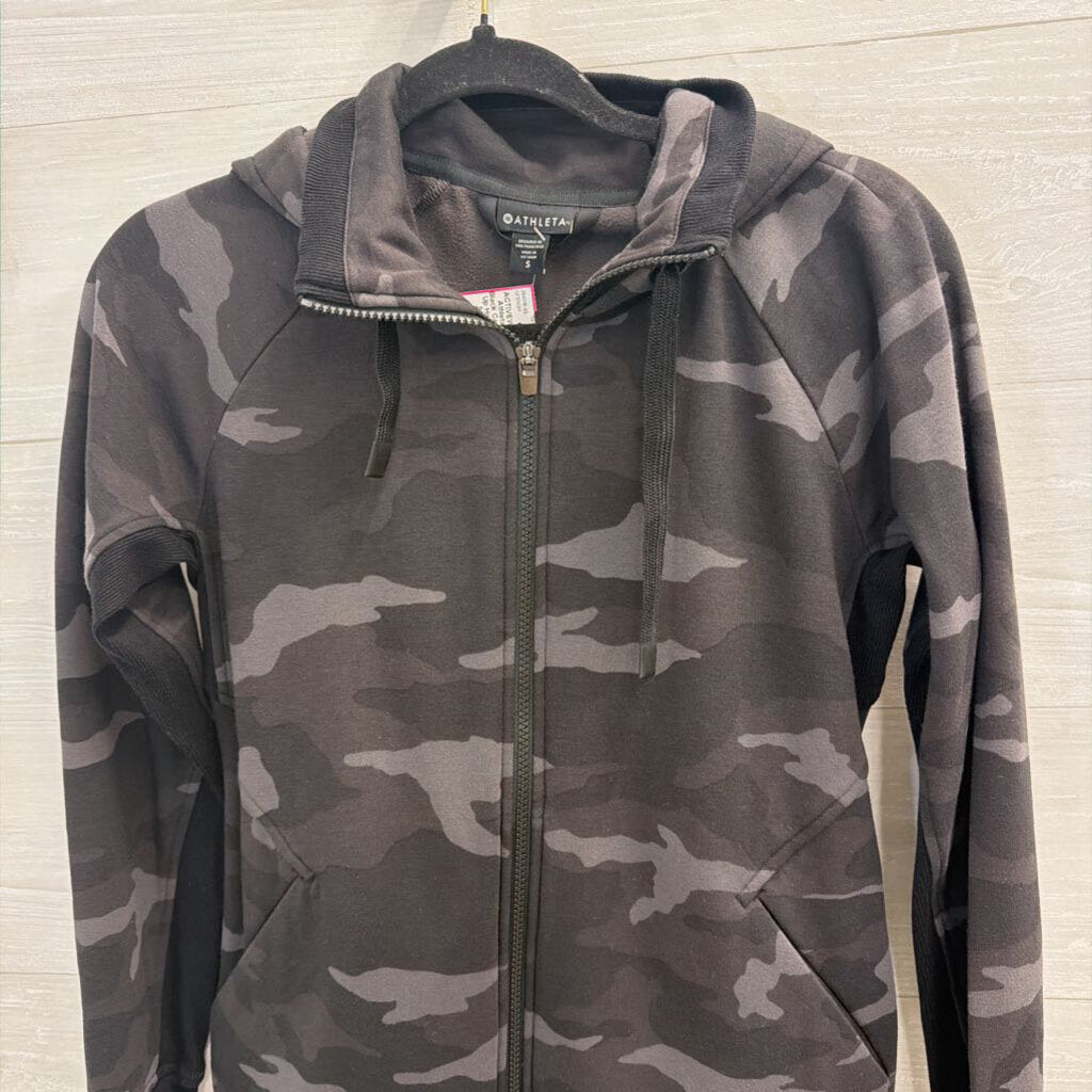 Athleta Black Camo Print Zip Up Hooded Jacket Small