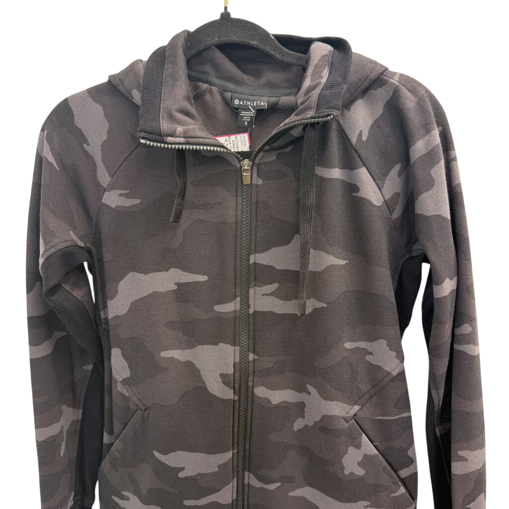 Athleta Black Camo Print Zip Up Hooded Jacket Small