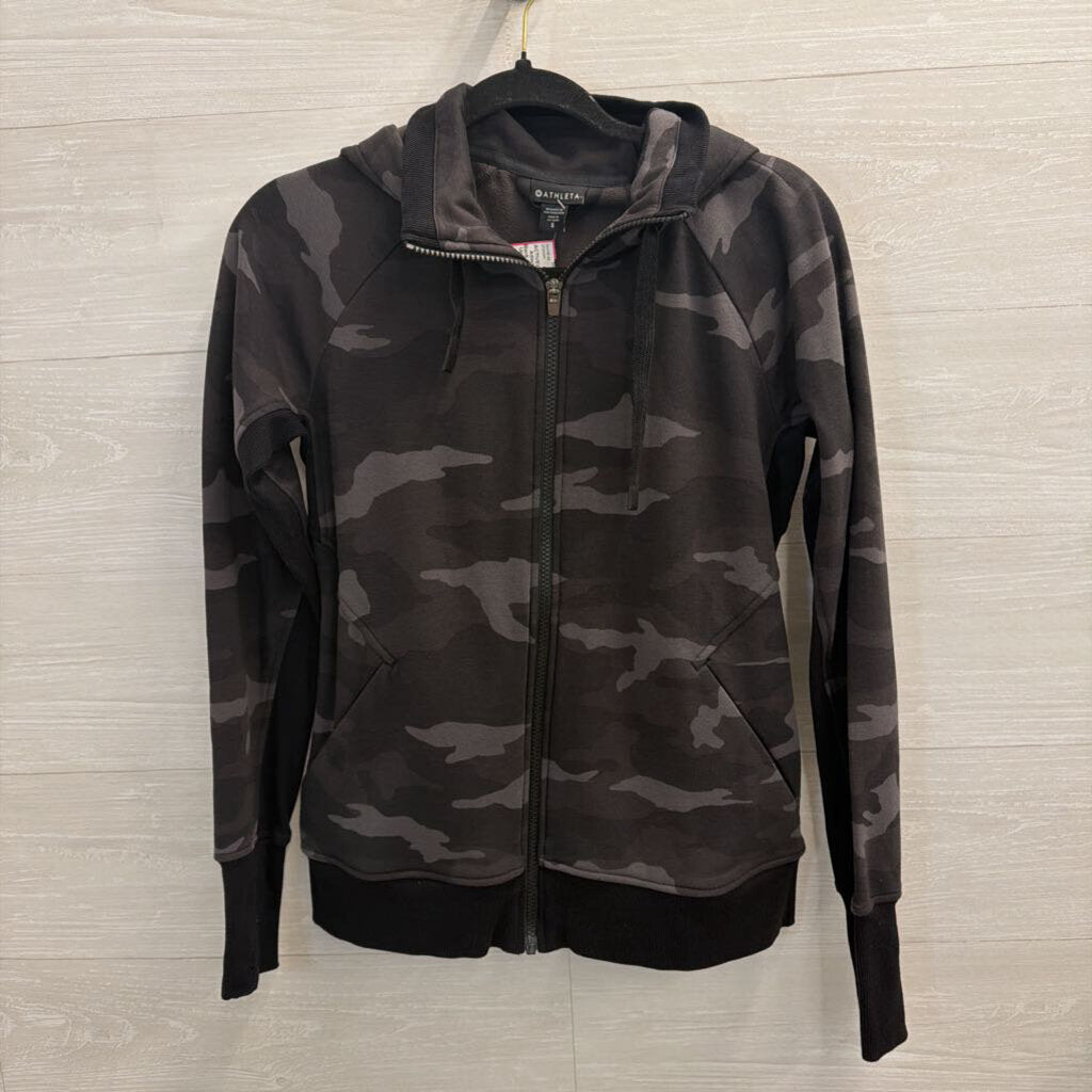 Athleta Black Camo Print Zip Up Hooded Jacket Small