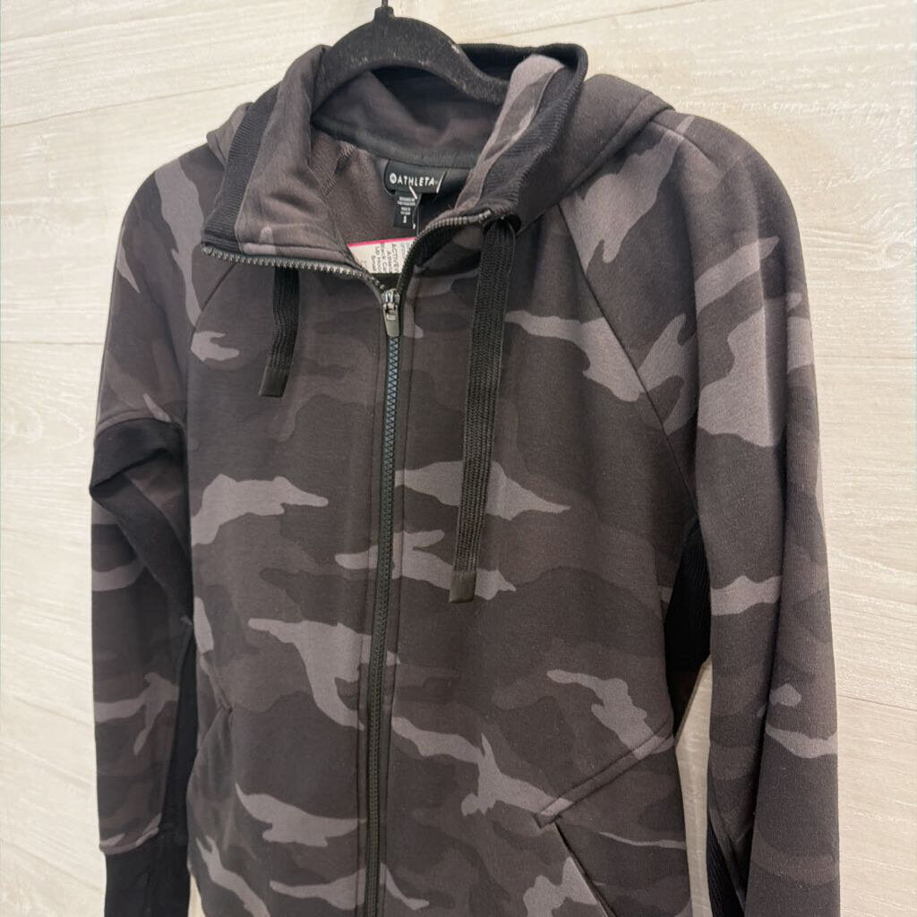 Athleta Black Camo Print Zip Up Hooded Jacket Small