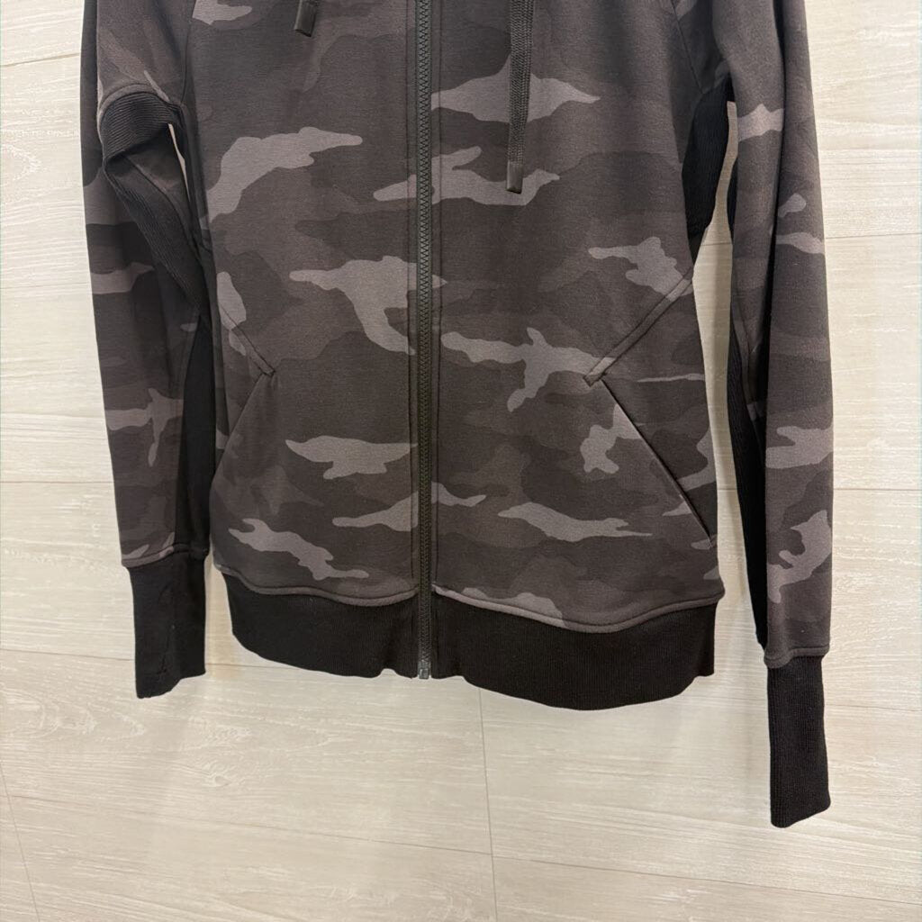 Athleta Black Camo Print Zip Up Hooded Jacket Small