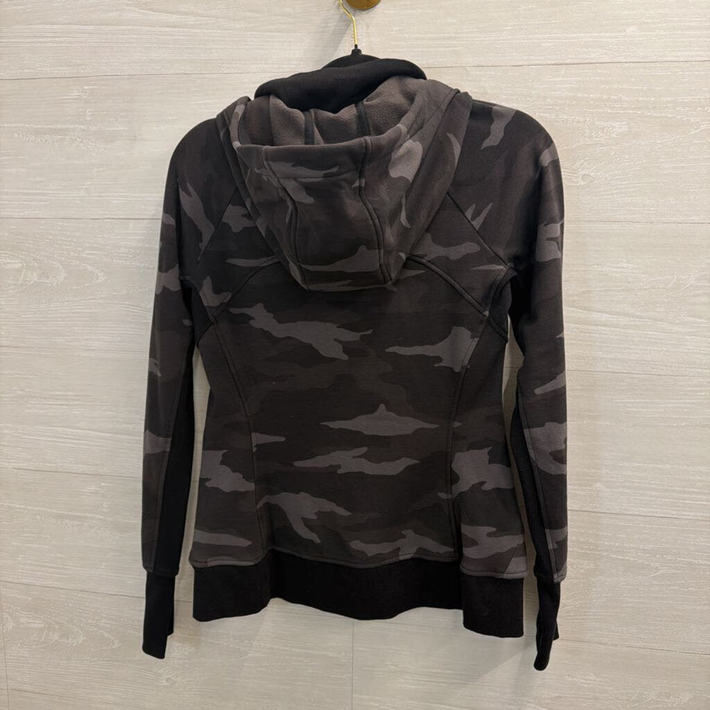 Athleta Black Camo Print Zip Up Hooded Jacket Small