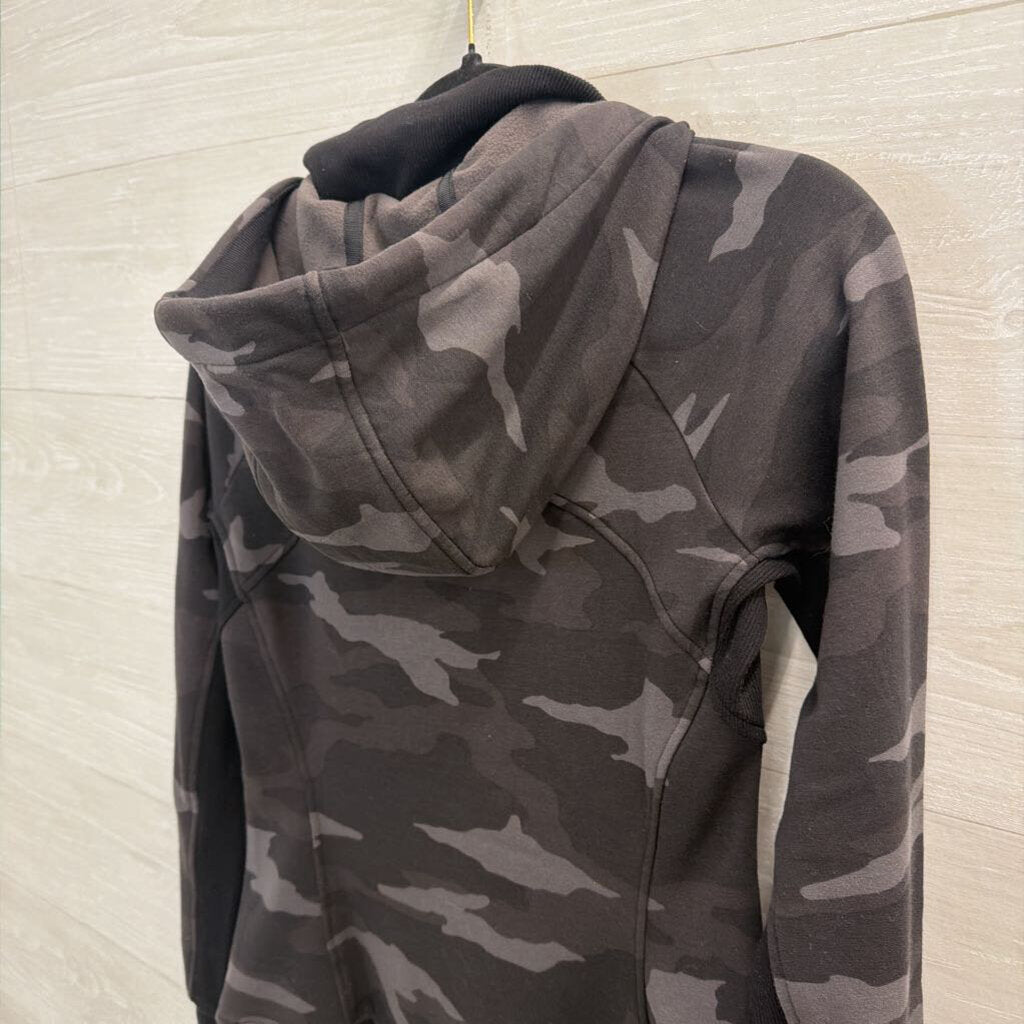 Athleta Black Camo Print Zip Up Hooded Jacket Small