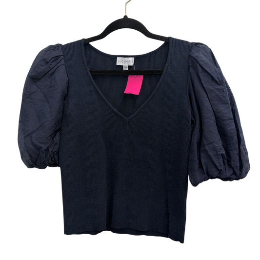 Lucy Paris Navy Cropped Short Puff Sleeve Top Small