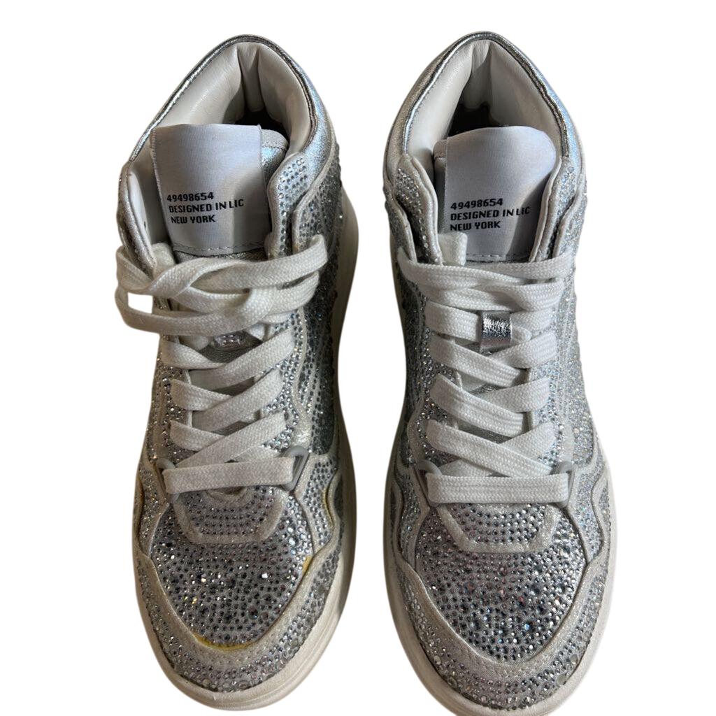 Steve Madden Silver/ White Evans R High Top Embellished Sneakers 6