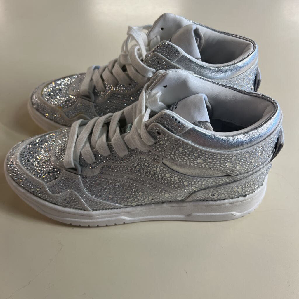 Steve Madden Silver/ White Evans R High Top Embellished Sneakers 6