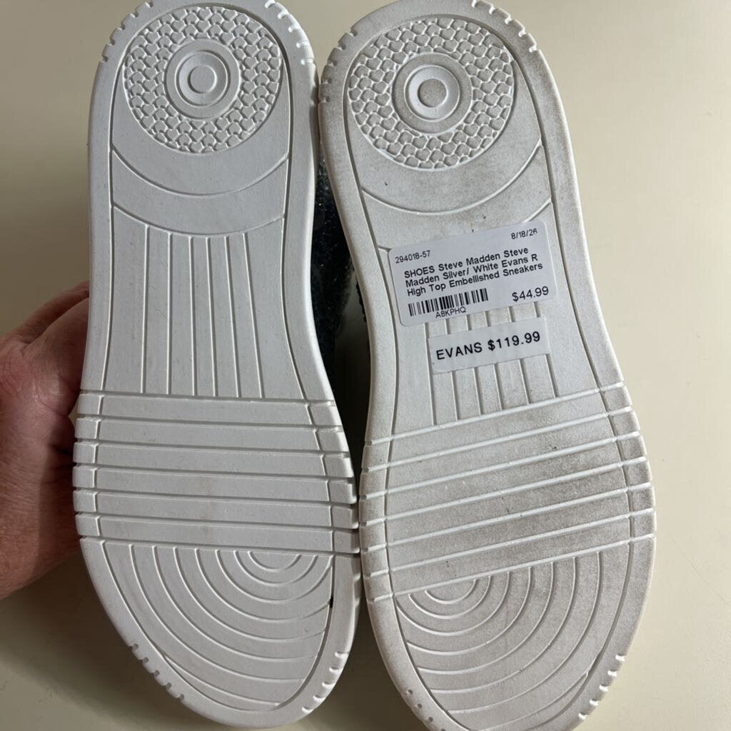 Steve Madden Silver/ White Evans R High Top Embellished Sneakers 6