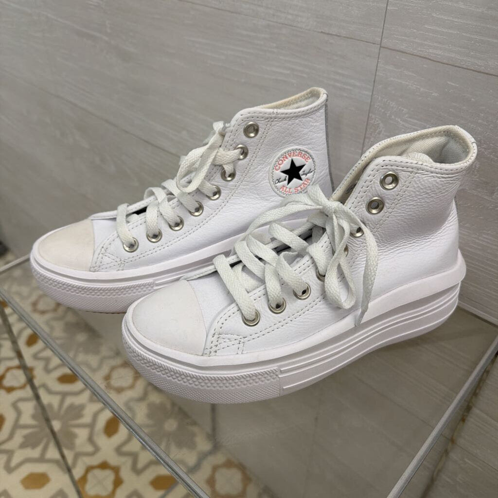 Converse All Star White Leather Move Platform High Top Sneakers 5.5
