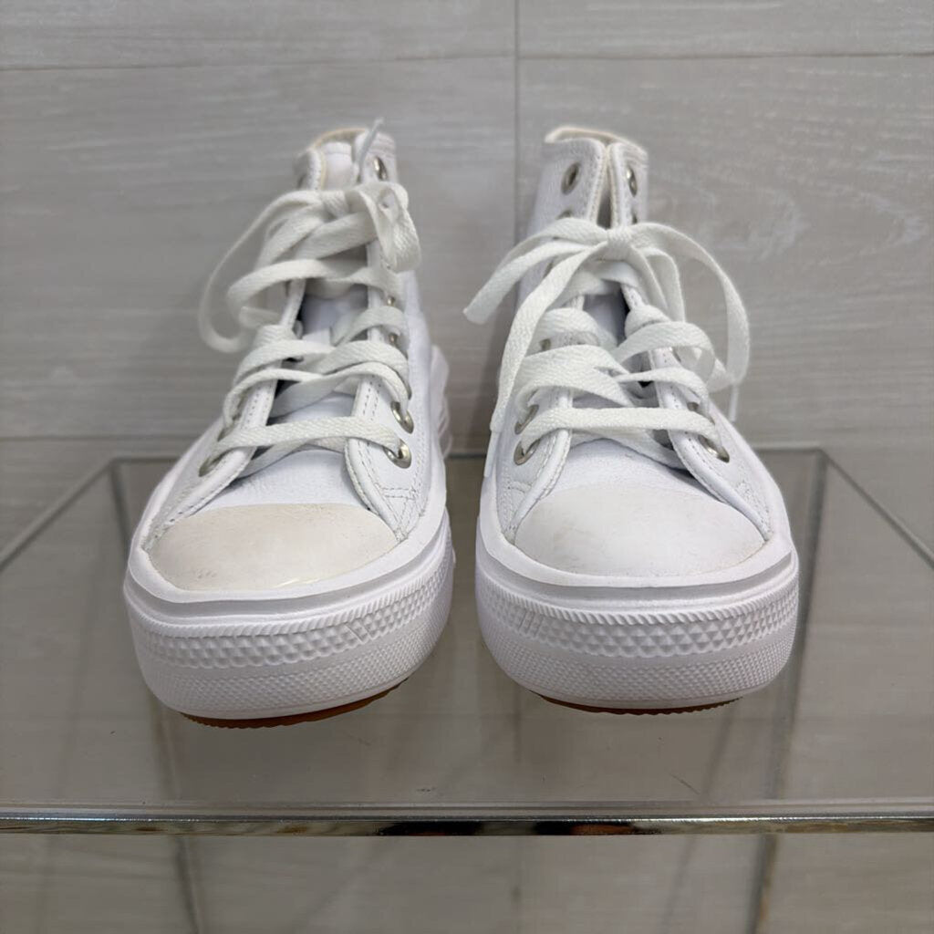 Converse All Star White Leather Move Platform High Top Sneakers 5.5