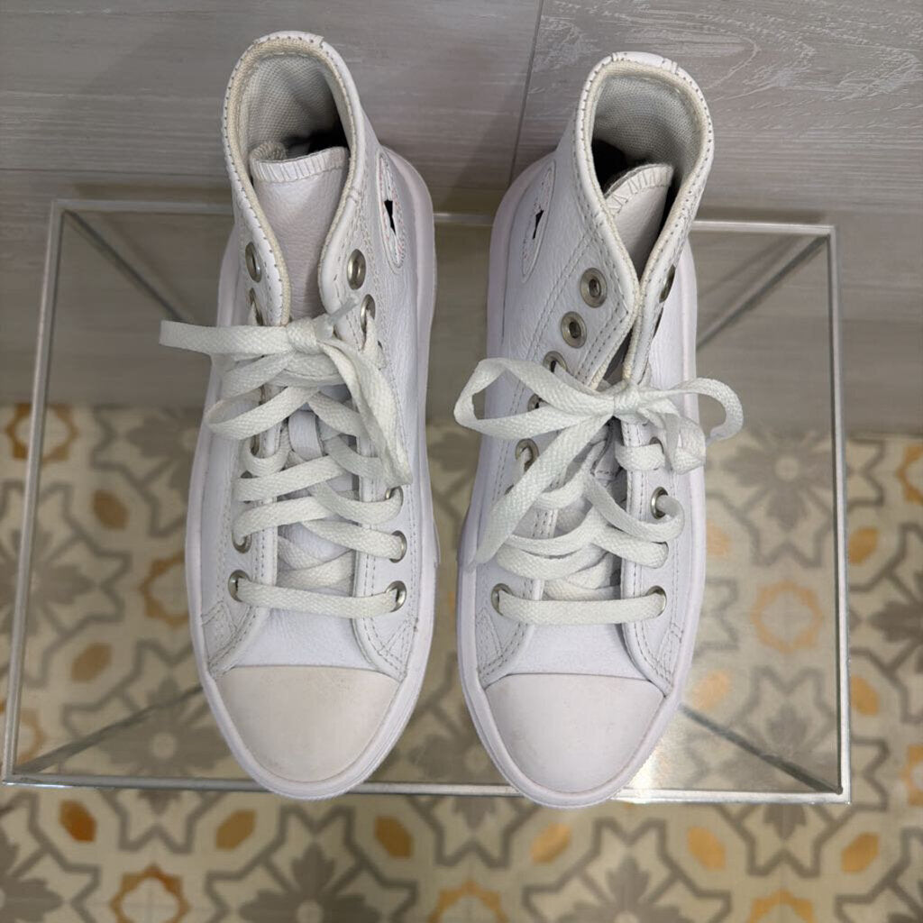 Converse All Star White Leather Move Platform High Top Sneakers 5.5