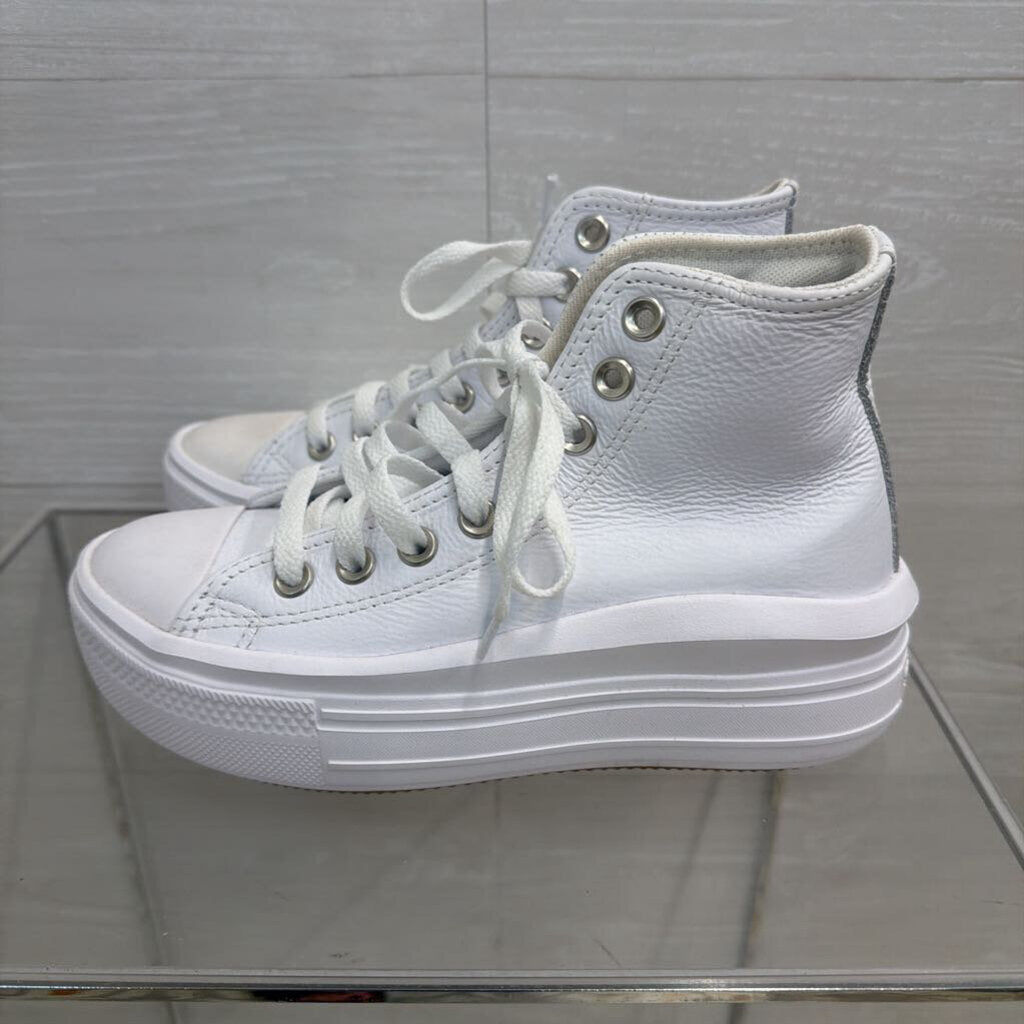 Converse All Star White Leather Move Platform High Top Sneakers 5.5
