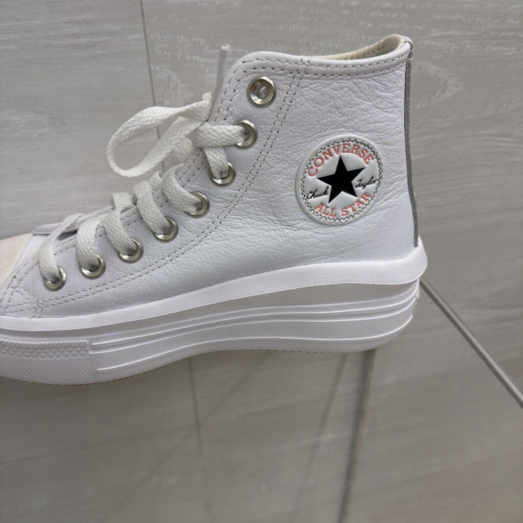Converse All Star White Leather Move Platform High Top Sneakers 5.5