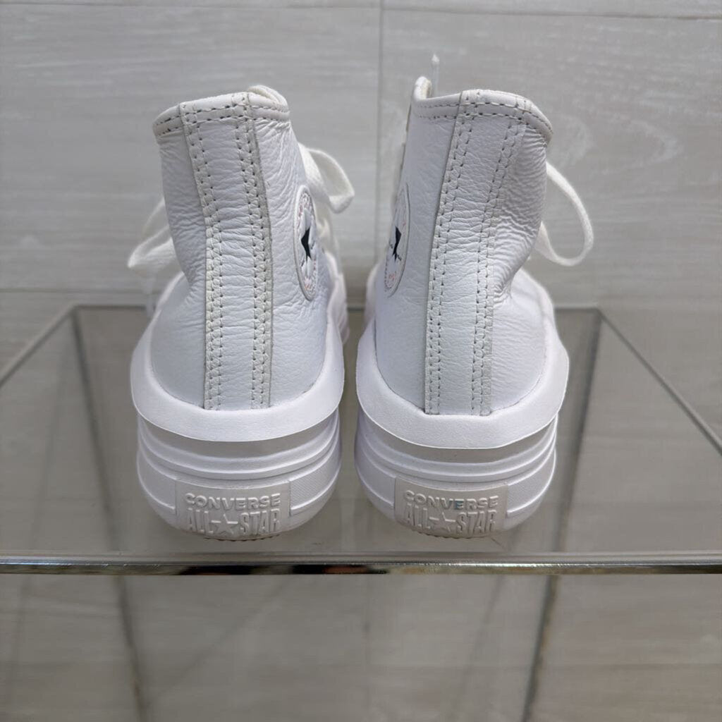 Converse All Star White Leather Move Platform High Top Sneakers 5.5